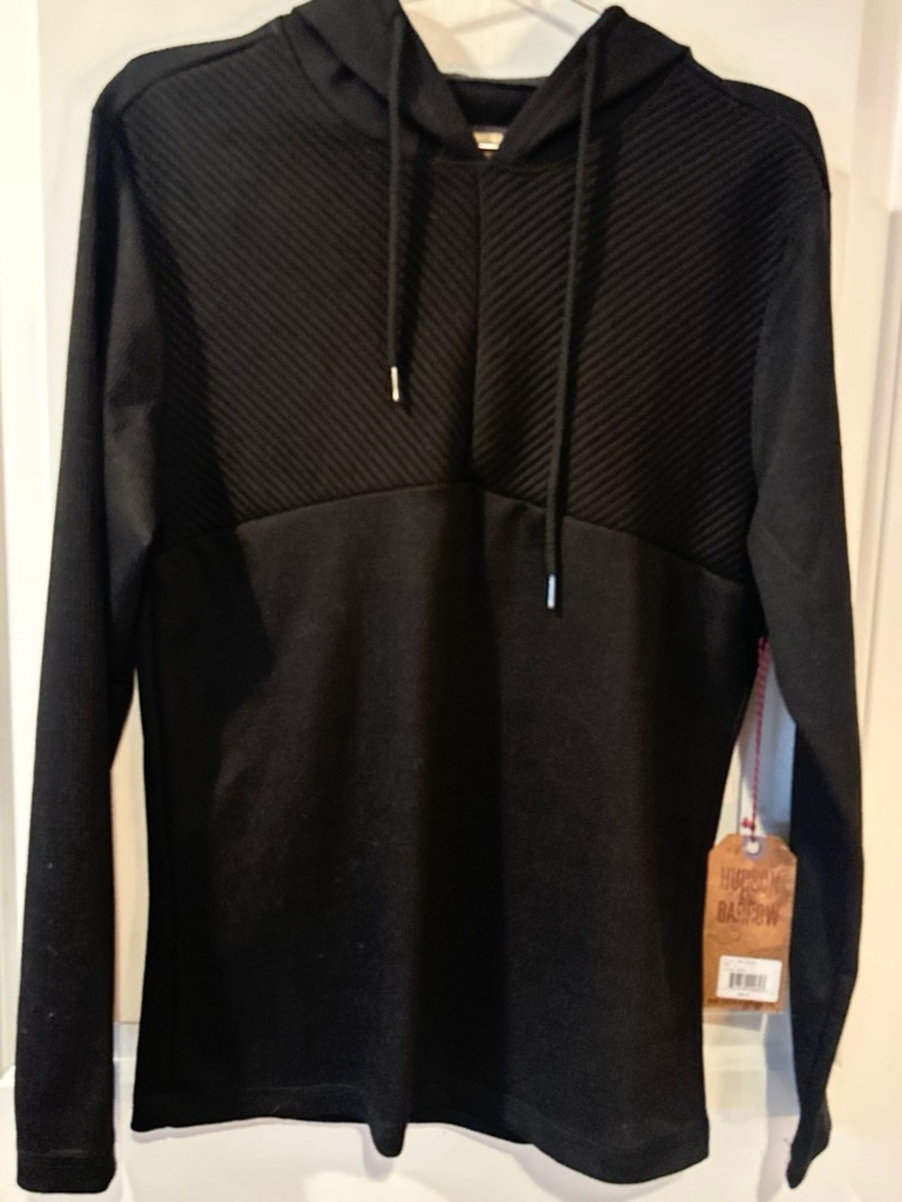 Men's Black Quilted Yoke Hooded Pullover